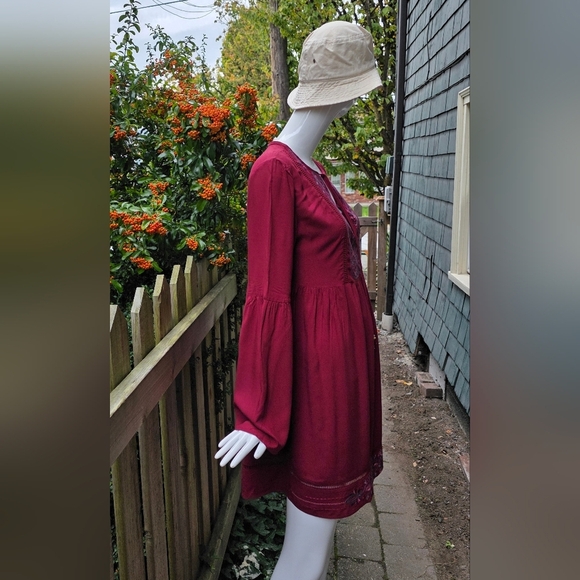 Knox Rose Boho Embroidered Red Smock Top. XS Rayon - Picture 2 of 13